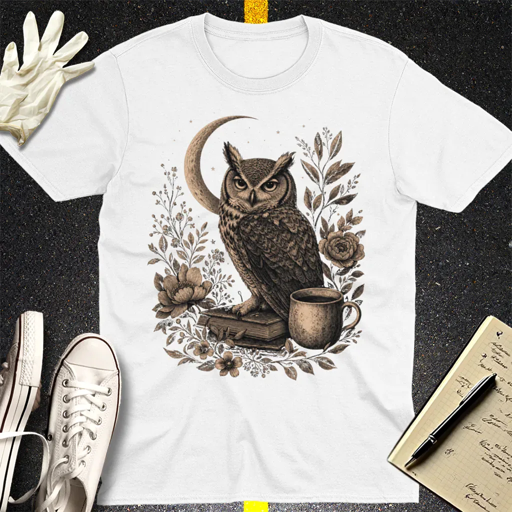 Midnight Owl & Moonlit Brew T-Shirt - White