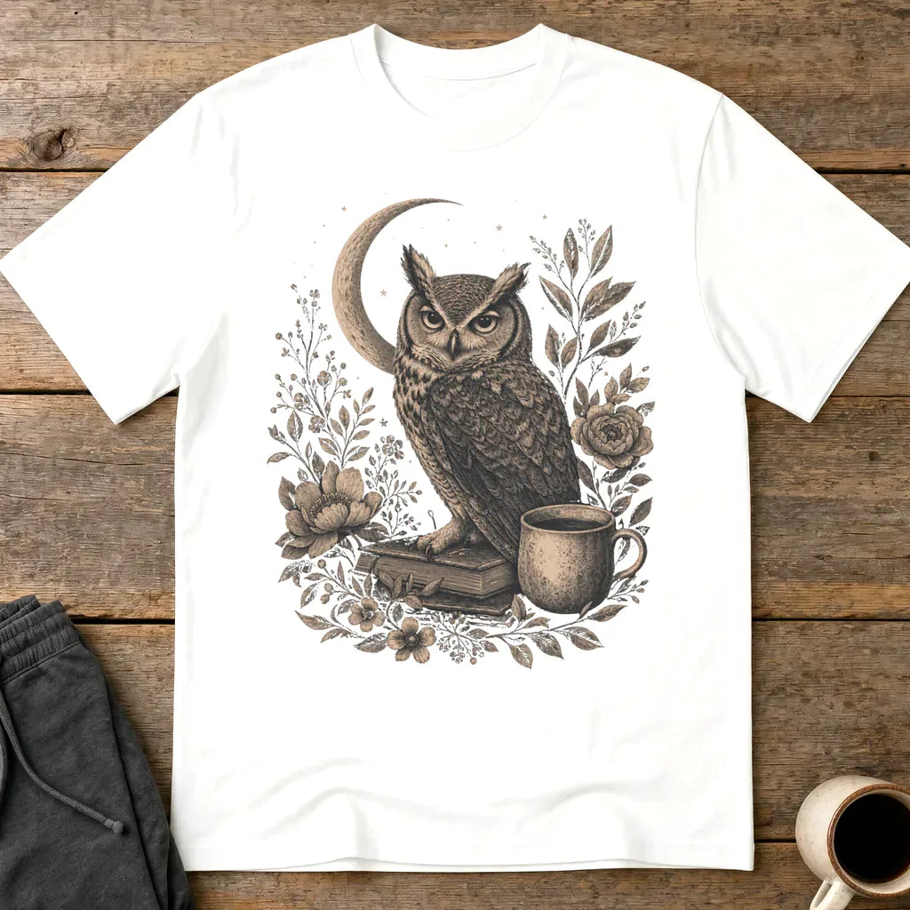 Midnight Owl & Moonlit Brew T-Shirt - White