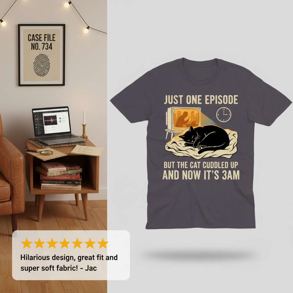 Late-Night Cat Cuddle Crime Binge T-Shirt_review_5star