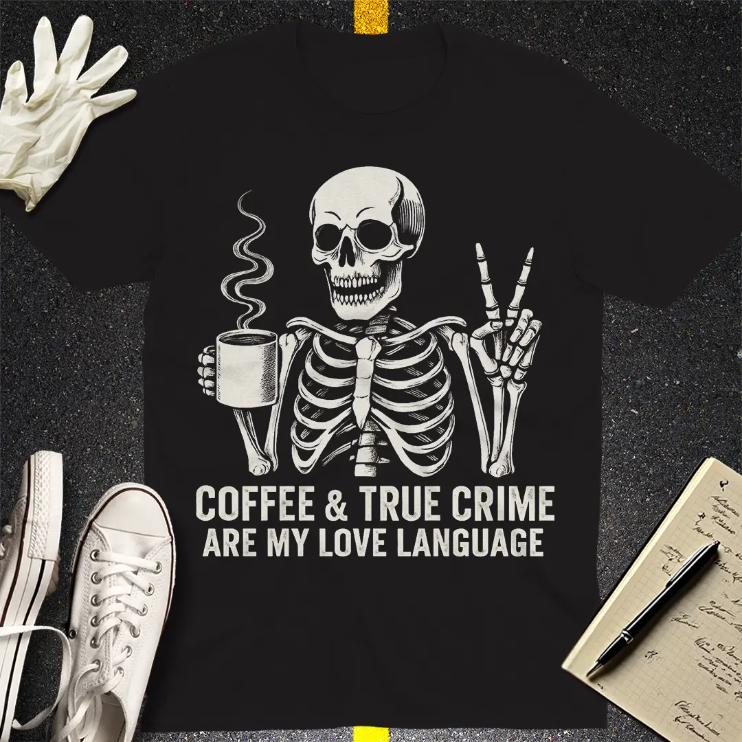 Coffee & True Crime Love Language T-Shirt - Black
