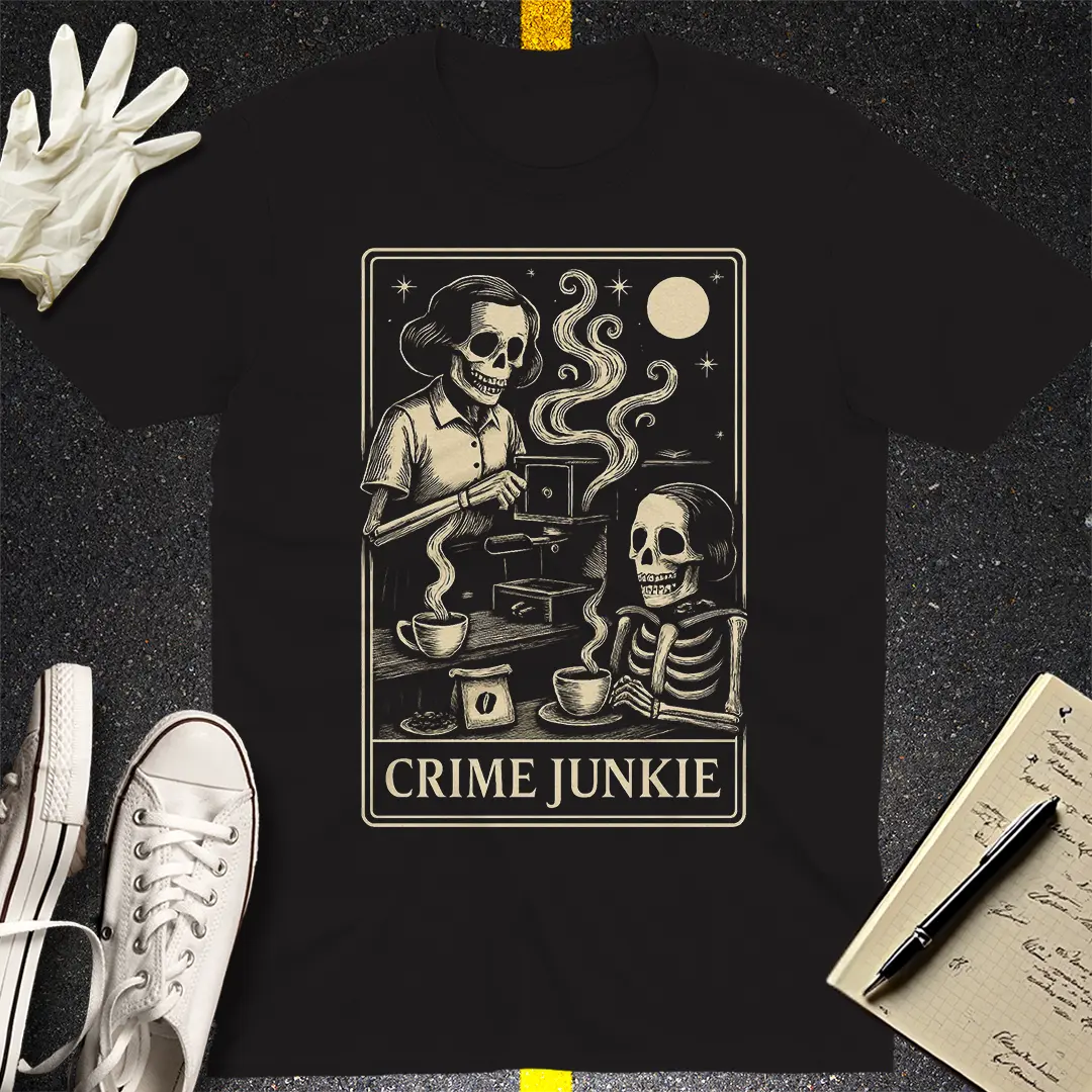 Crime Junkie Skeleton Café T-Shirt - Black