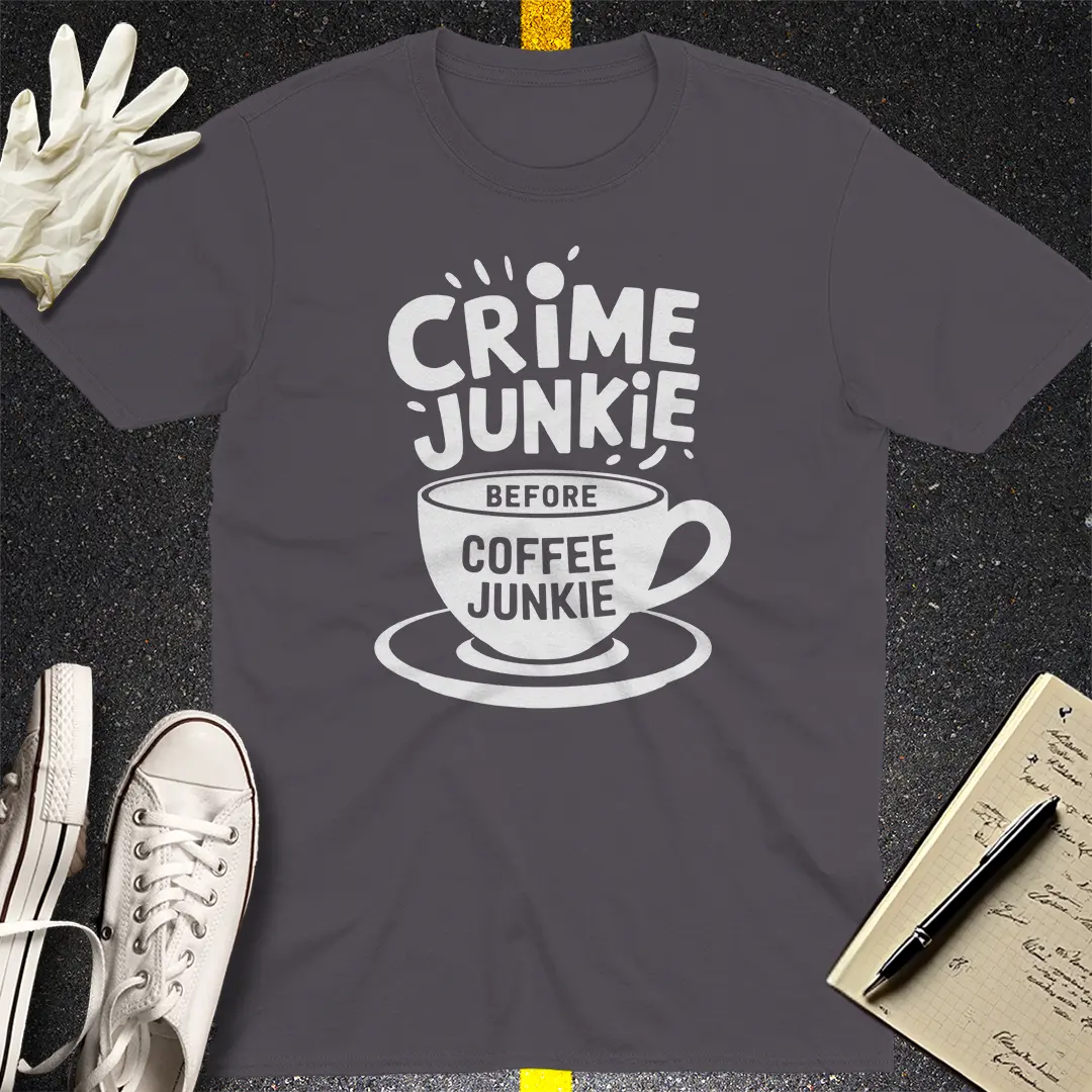 Crime & Coffee Junkie T-Shirt - Charcoal