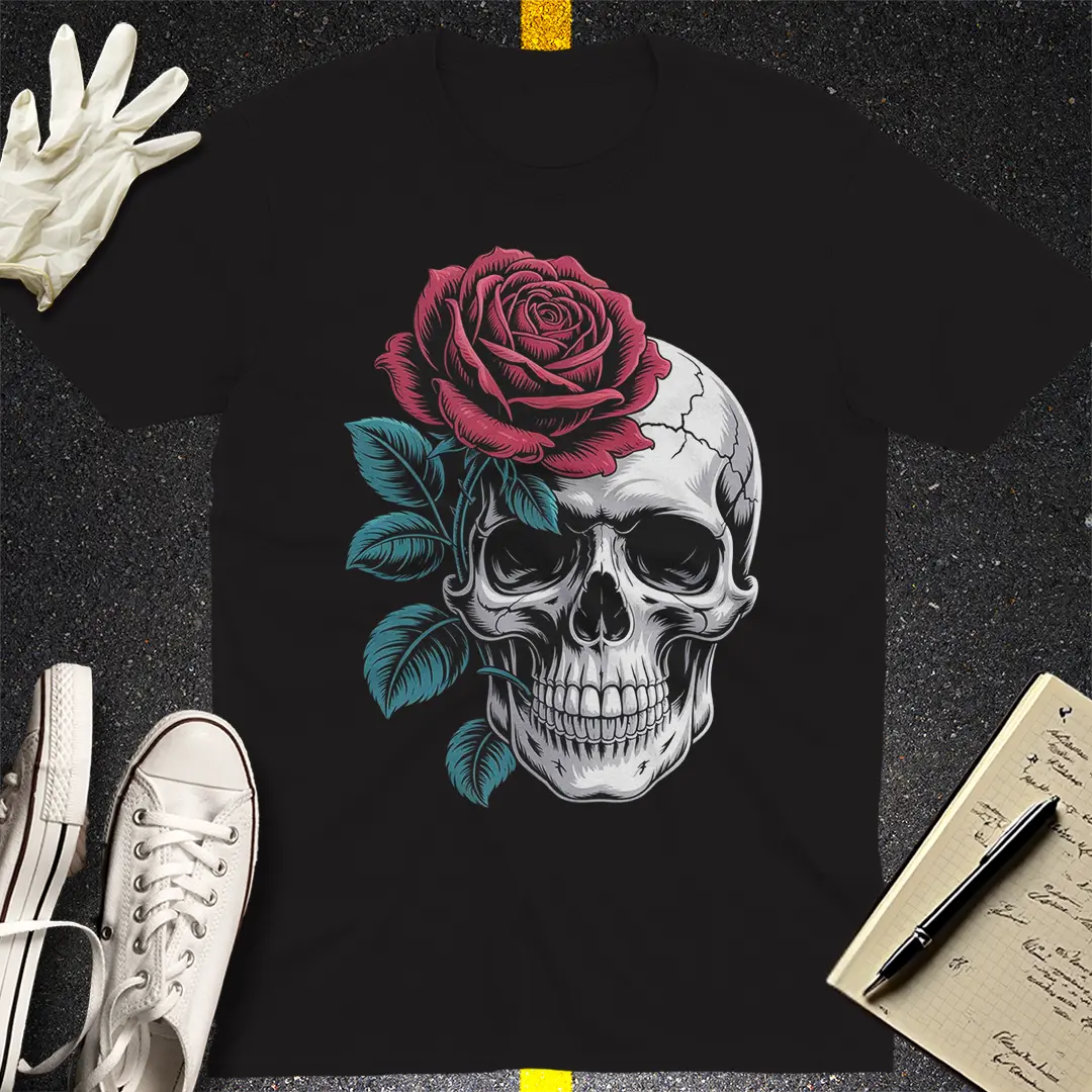 Rose & Skull Fusion T-Shirt - Black