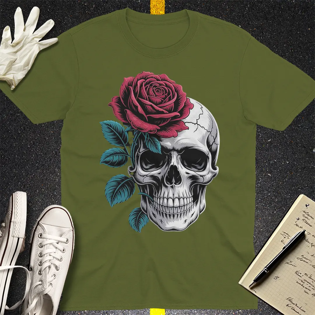Rose & Skull Fusion T-Shirt - Military Green