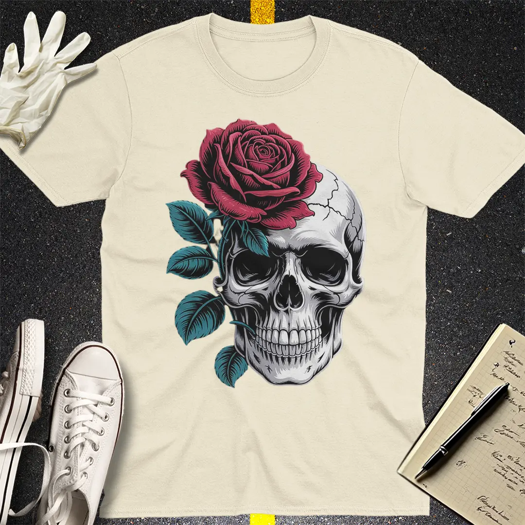 Rose & Skull Fusion T-Shirt - Natural