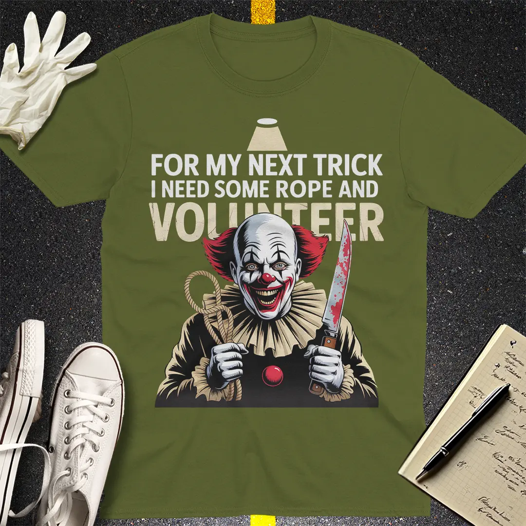 Creepy Clown Trick T-Shirt - Military Green