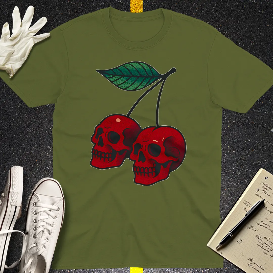 Cherry Skulls T-Shirt - Military Green