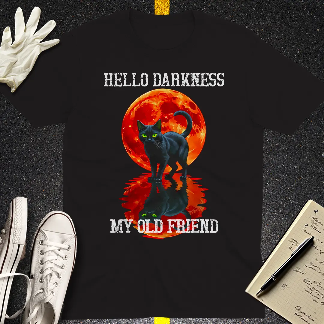 Hello Darkness Cat T-Shirt - Black