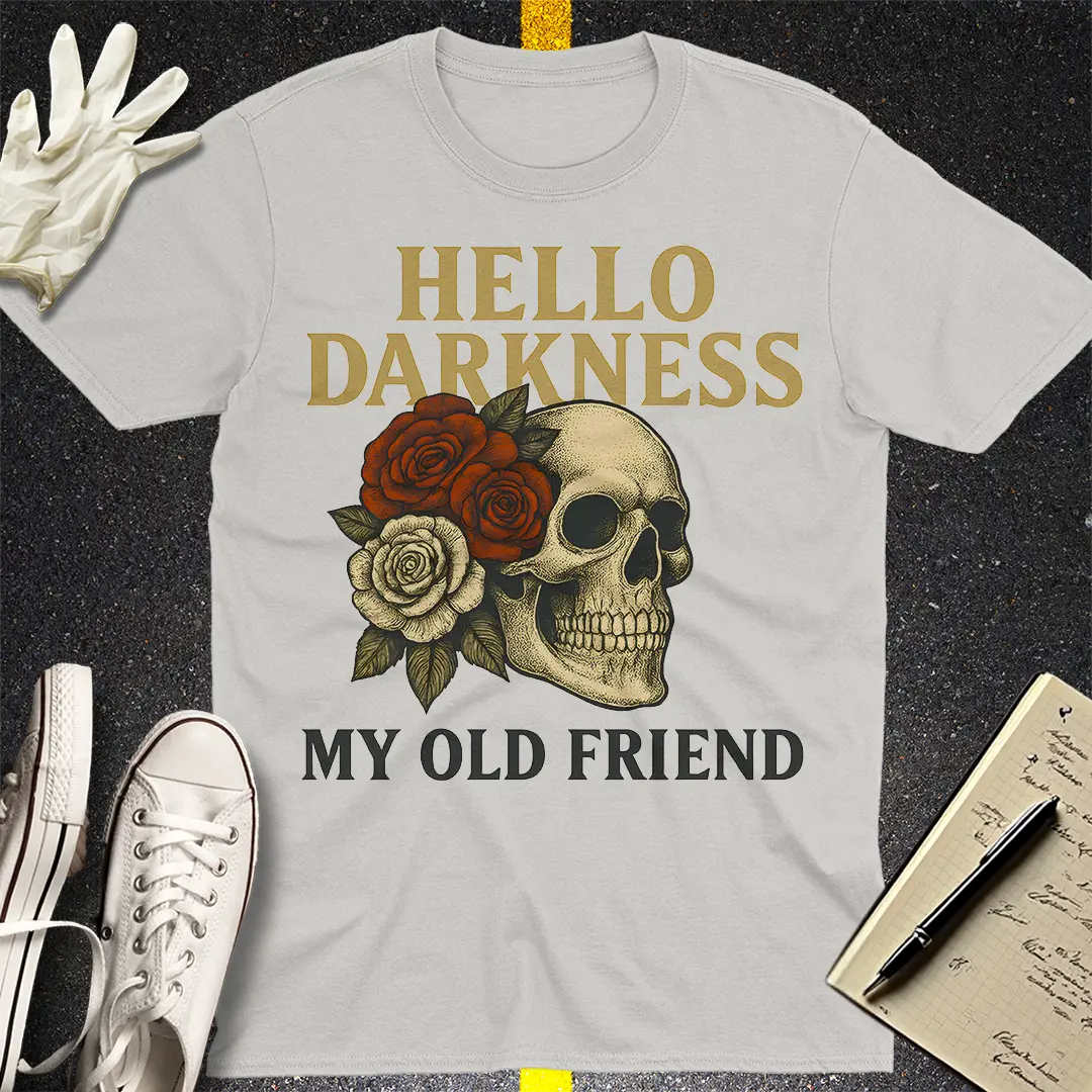Hello Darkness Skull T-Shirt - Ice Grey
