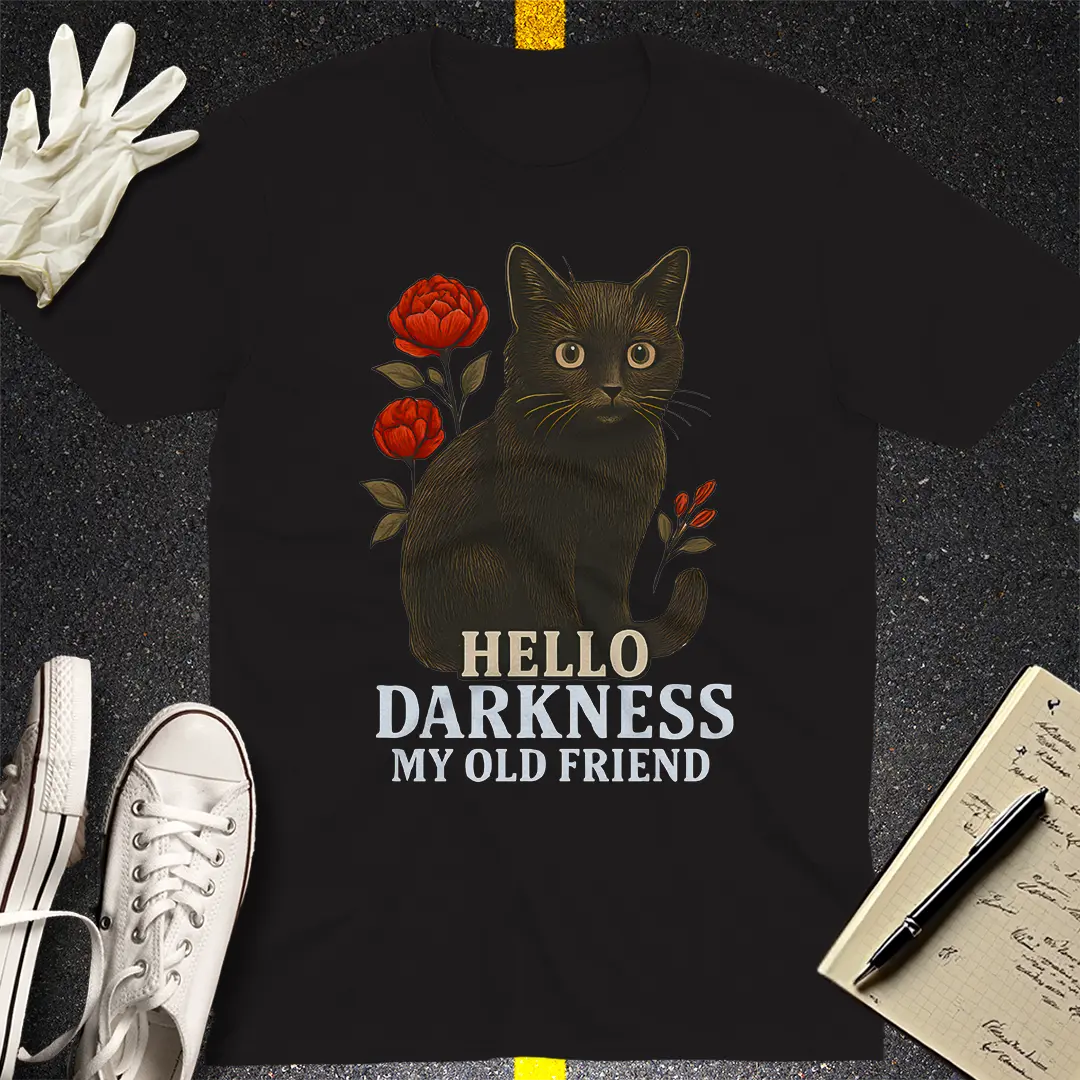 Hello Darkness Cat T-Shirt - Black