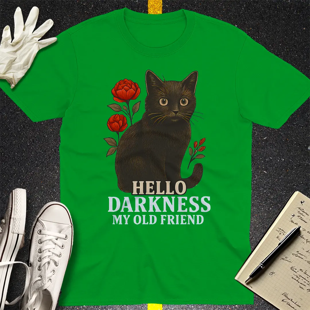 Hello Darkness Cat T-Shirt - Irish Green