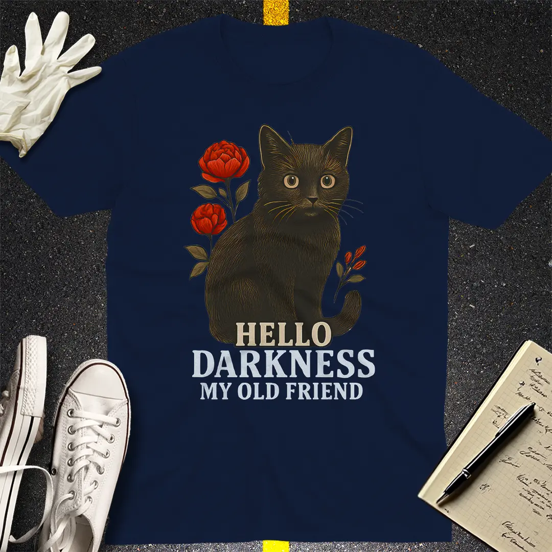 Hello Darkness Cat T-Shirt - Navy