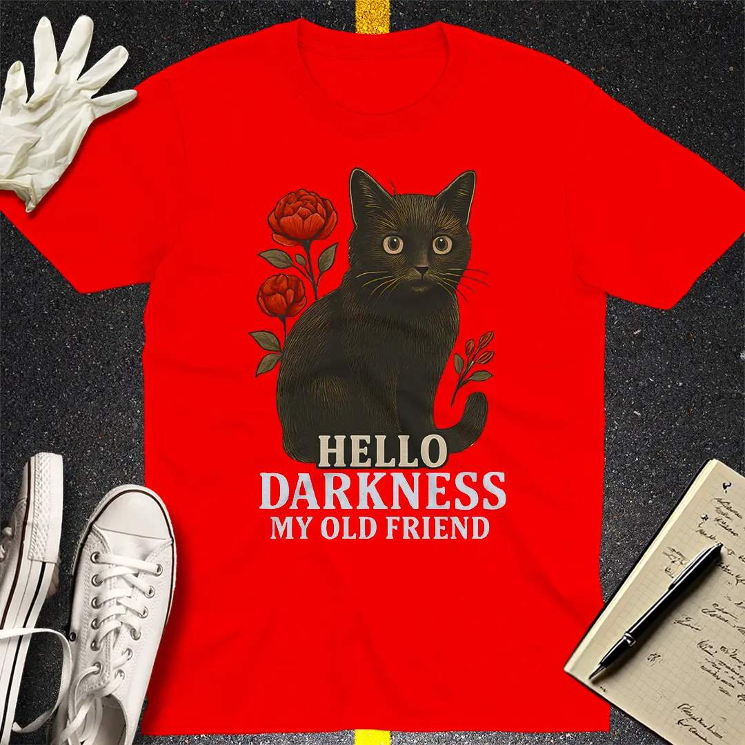 Hello Darkness Cat T-Shirt - Red