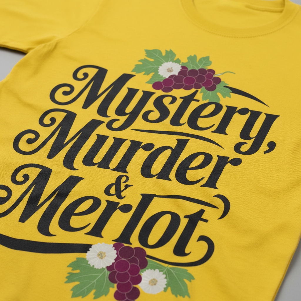 Mystery, Murder & Merlot T-Shirt_closeup