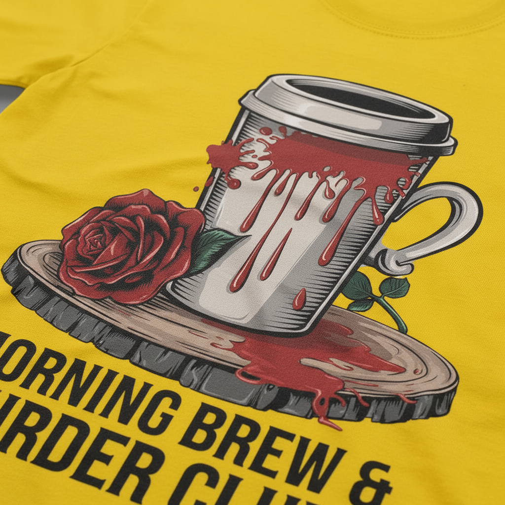Morning Brew & Murder Clues T-Shirt_closeup