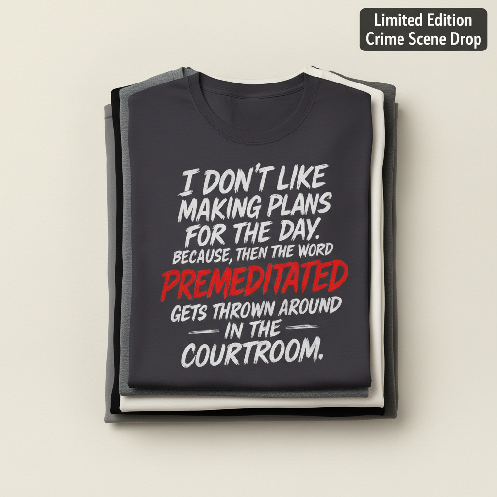 Premeditated Courtroom Humor T-Shirt_stacked_flatlay