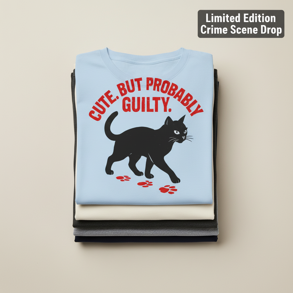 Cute But Probably Guilty T-Shirt_stacked_flatlay
