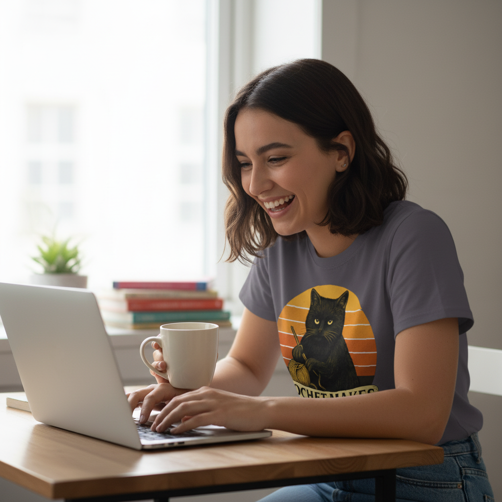 Less Murdery Crochet Cat T-Shirt_use