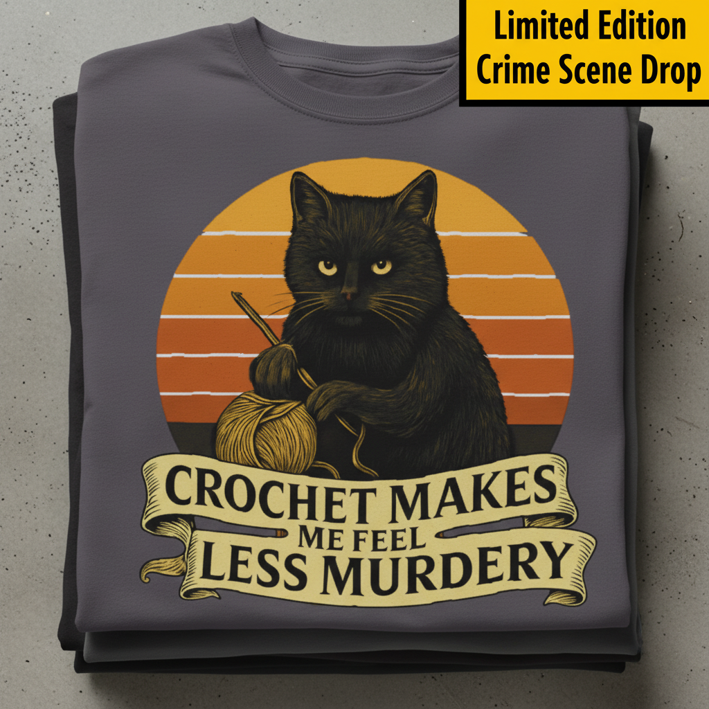 Less Murdery Crochet Cat T-Shirt_stacked_flatlay
