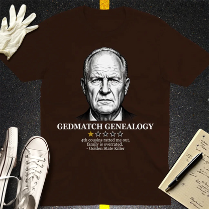 GEDmatch Genealogy Review T-Shirt - Dark Chocolate