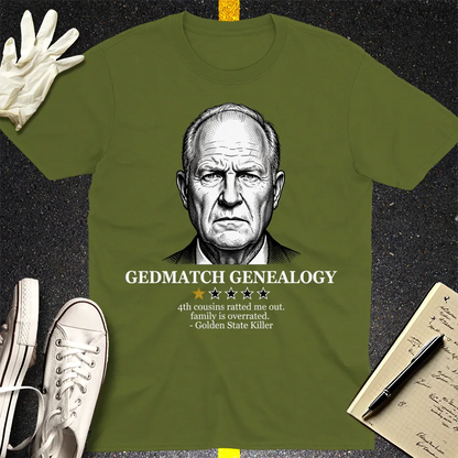 GEDmatch Genealogy Review T-Shirt - Military Green