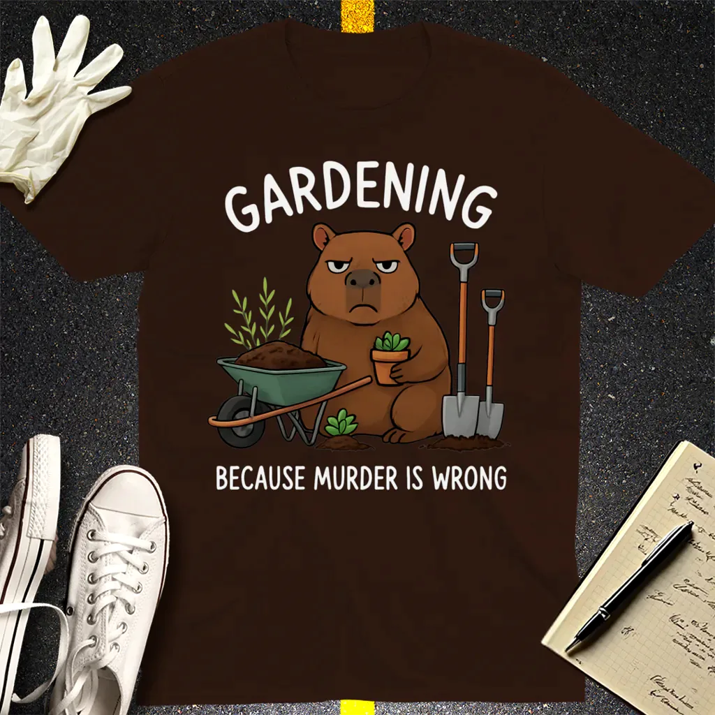 Gardening Bear Justice T-Shirt - Dark Chocolate