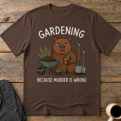 Gardening Bear Justice T-Shirt - Dark Chocolate