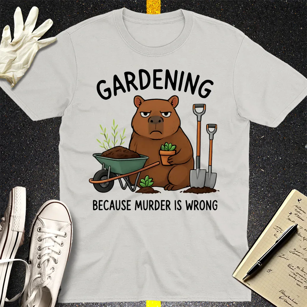 Gardening Bear Justice T-Shirt - Ice Grey