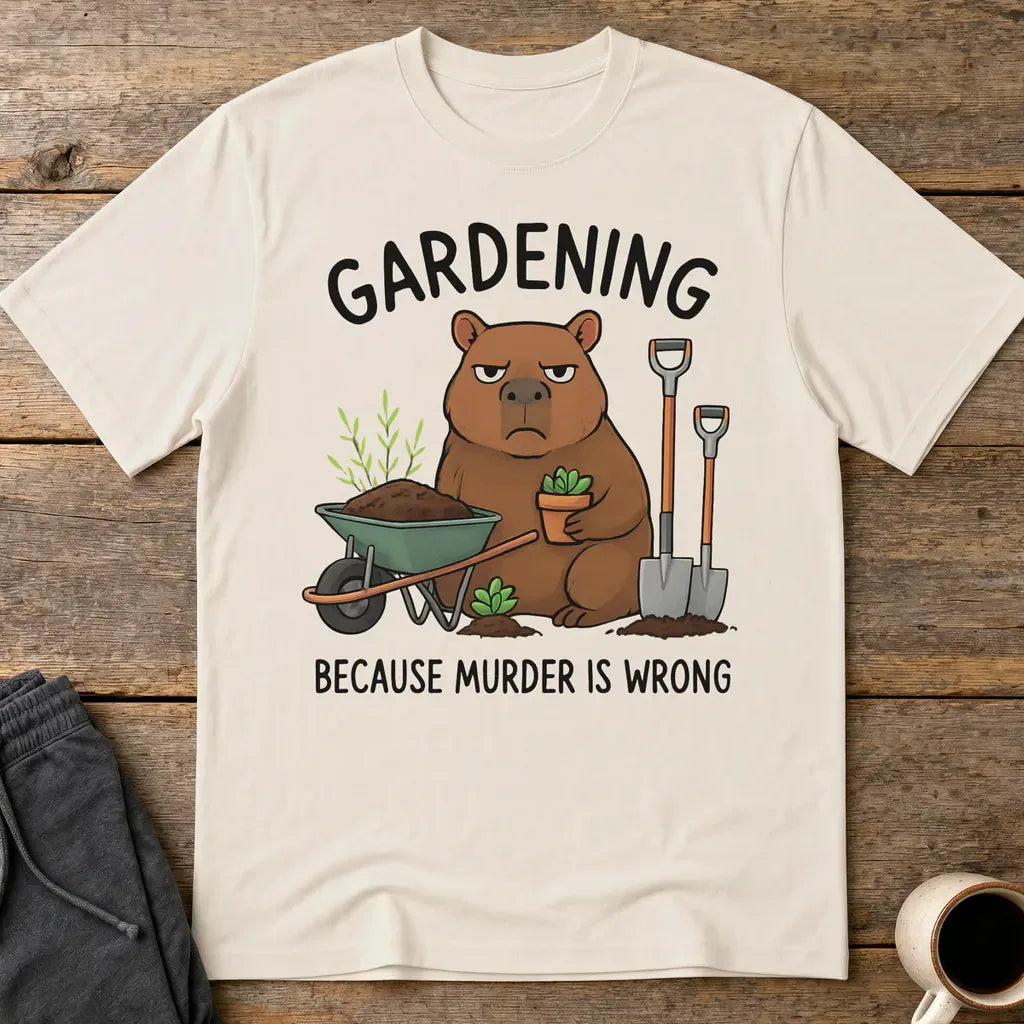 Gardening Bear Justice T-Shirt - Ice Grey