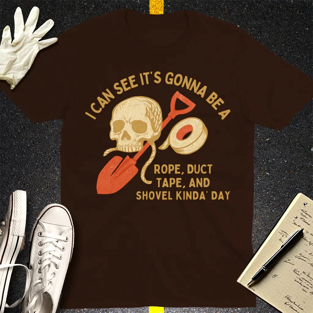 Rope, Tape & Shovel Day T-Shirt - Dark Chocolate