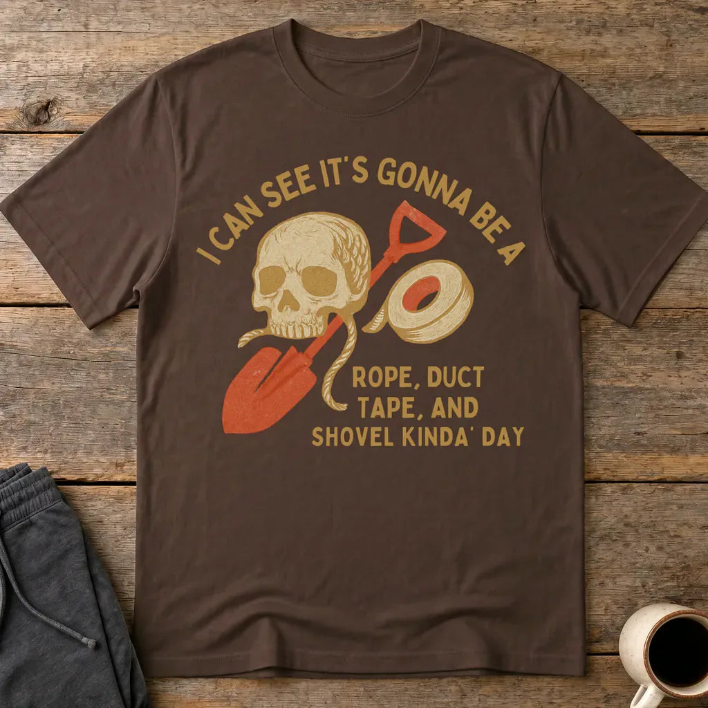 Rope, Tape & Shovel Day T-Shirt - Dark Chocolate