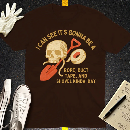 Rope, Tape & Shovel Day T-Shirt - Dark Chocolate
