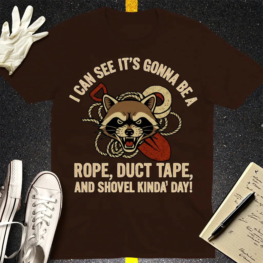 Rope, Duct Tape, & Shovel T-Shirt - Dark Chocolate