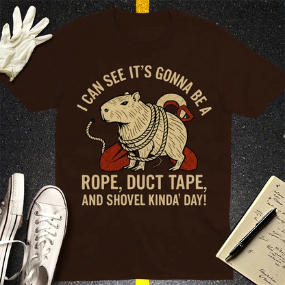 Rope, Duct Tape, and Shovel T-Shirt - Dark Chocolate