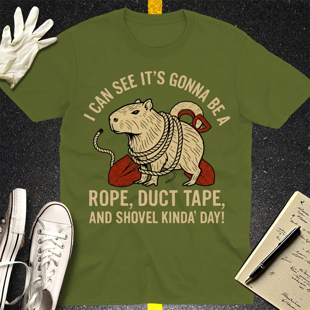 Rope, Duct Tape, and Shovel T-Shirt - Military Green