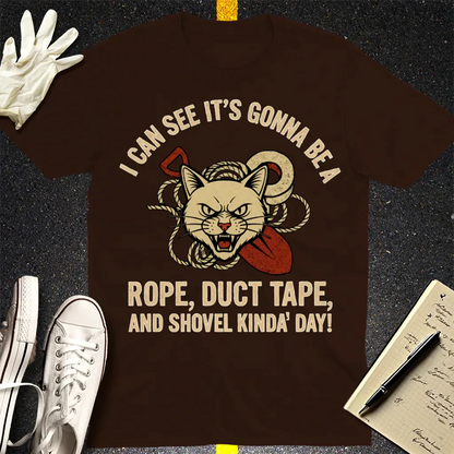 Rope, Duct Tape & Shovel T-Shirt - Dark Chocolate