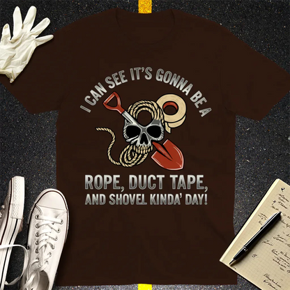 Rope Duct Tape Shovel T-Shirt - Dark Chocolate
