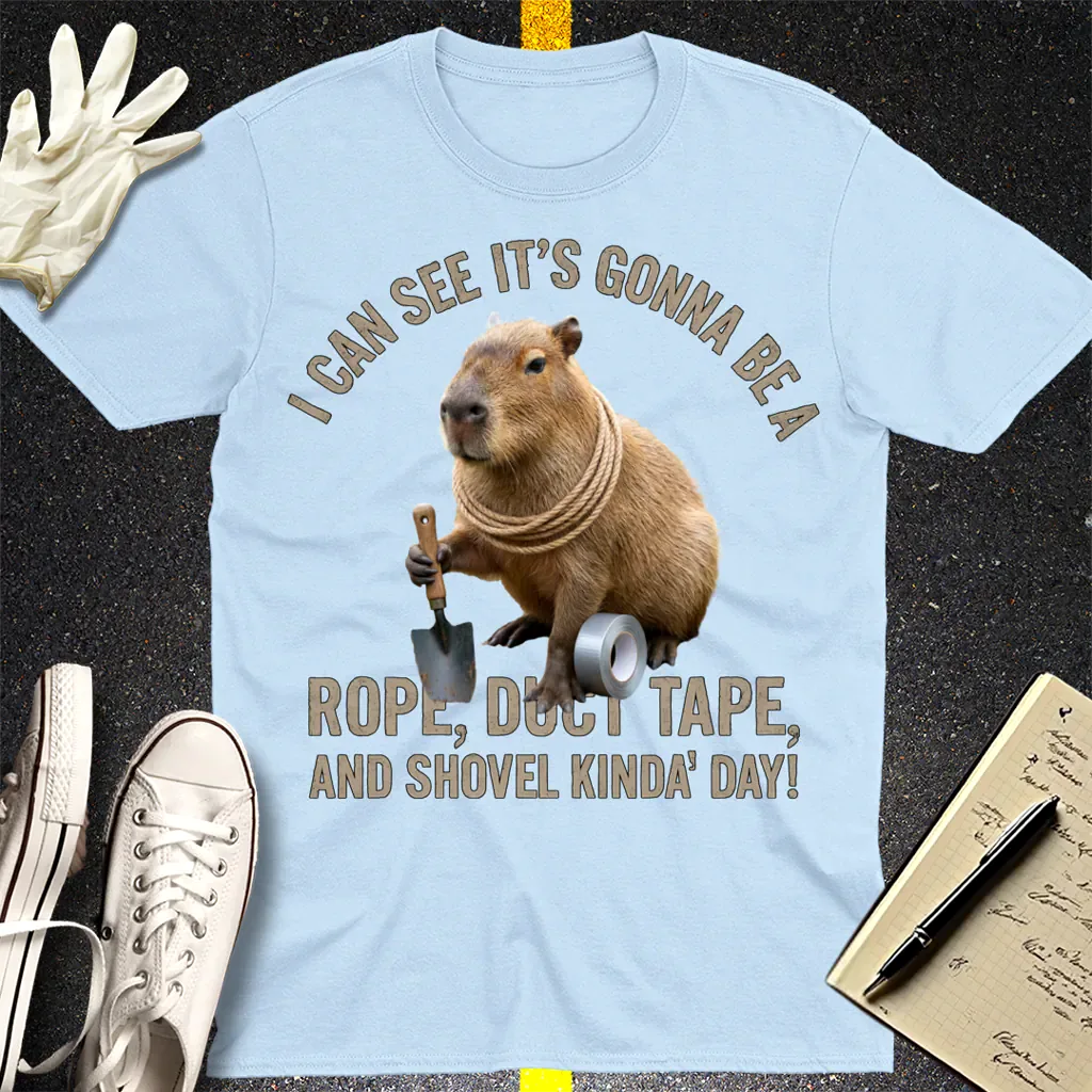 Shovel Kinda Day Capybara T-Shirt - Light Blue