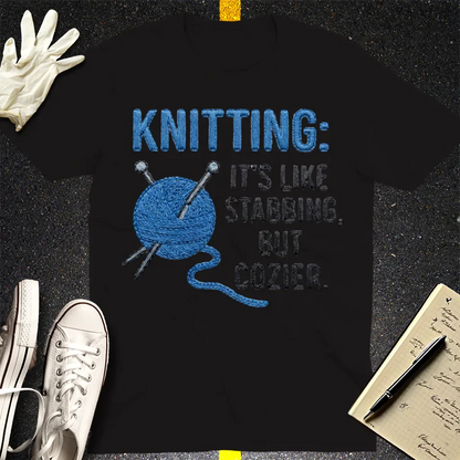 Cozy Stabbing Knitting T-Shirt - Black