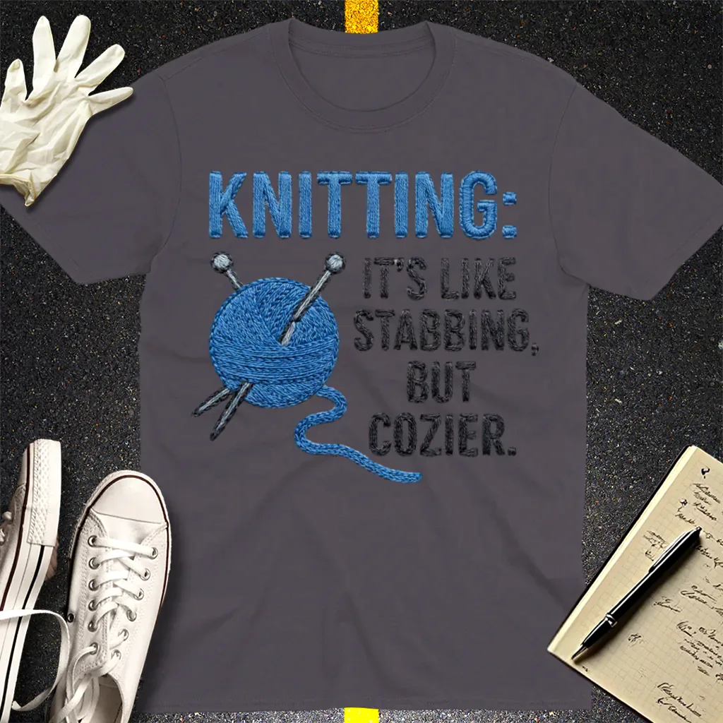 Cozy Stabbing Knitting T-Shirt - Charcoal