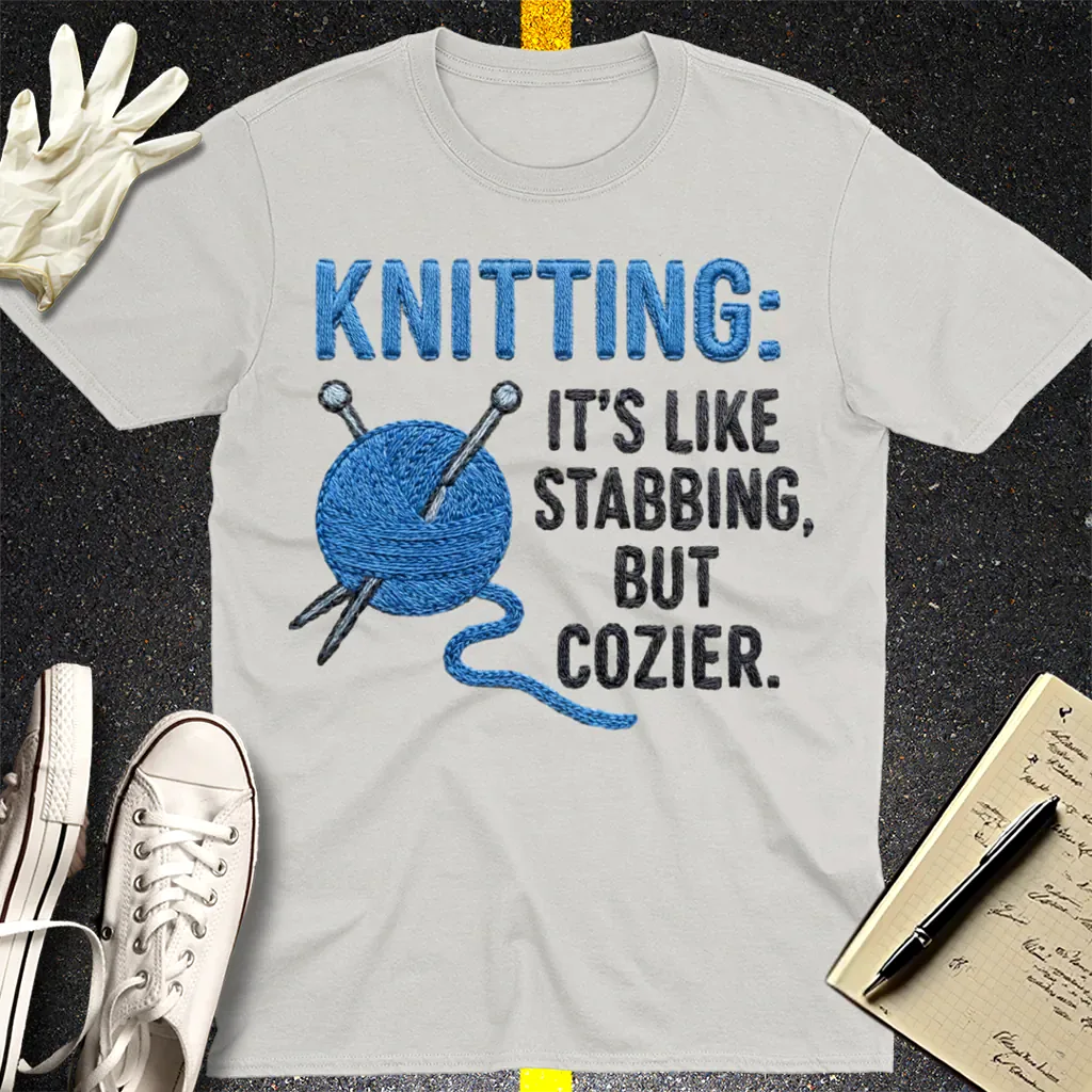 Cozy Stabbing Knitting T-Shirt - Ice Grey