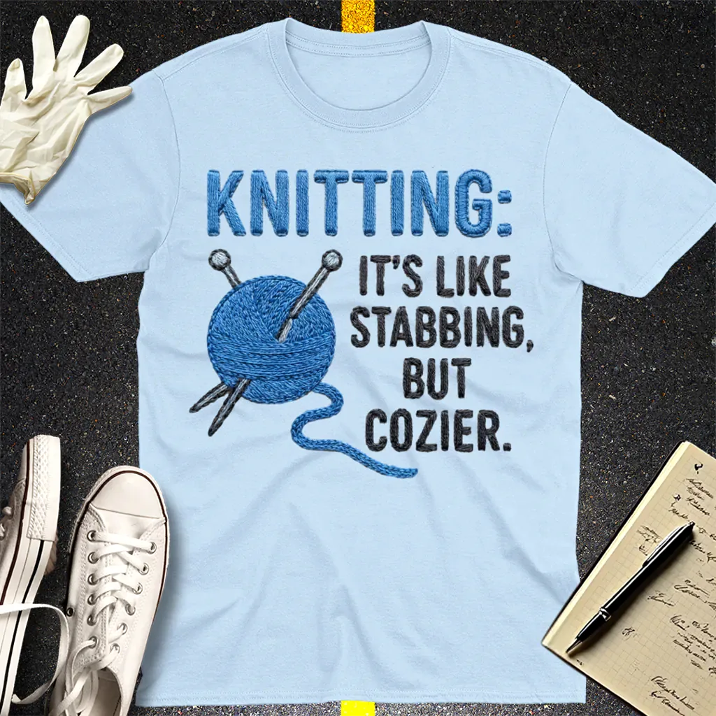 Cozy Stabbing Knitting T-Shirt - Light Blue