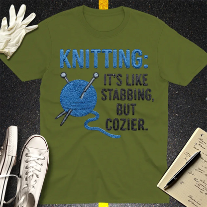 Cozy Stabbing Knitting T-Shirt - Military Green