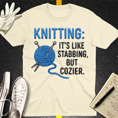Cozy Stabbing Knitting T-Shirt - Natural