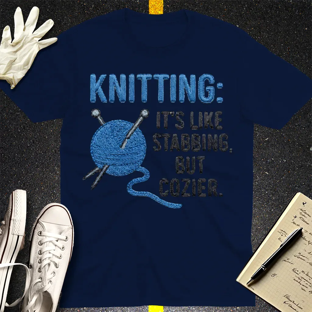 Cozy Stabbing Knitting T-Shirt - Navy