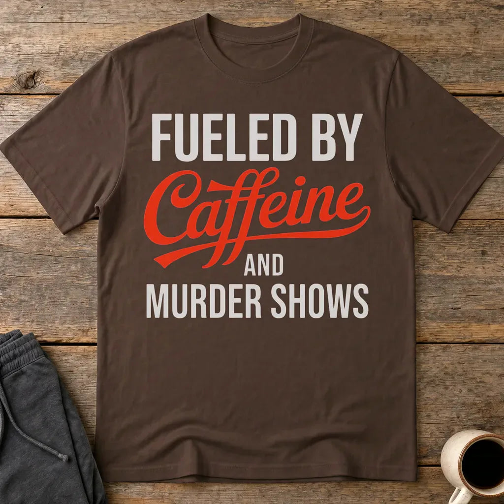 Fueled by Caffeine and Murder Shows T-Shirt - Dark Chocolate