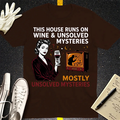 Wine & Mysteries T-Shirt - Dark Chocolate