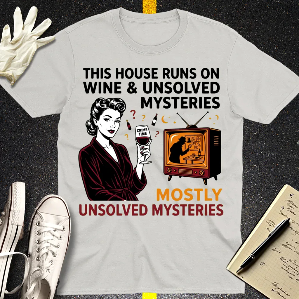 Wine & Mysteries T-Shirt - Ice Grey