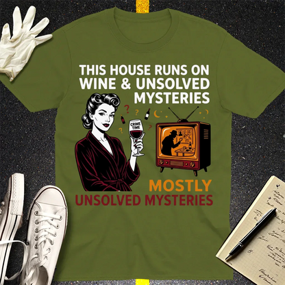 Wine & Mysteries T-Shirt - Military Green