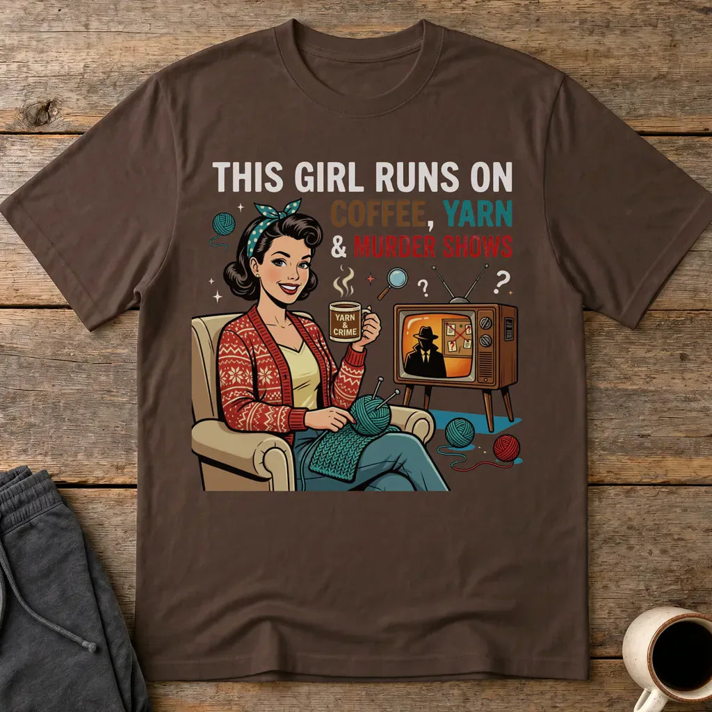 Coffee Yarn & Murder Shows T-Shirt - Dark Chocolate